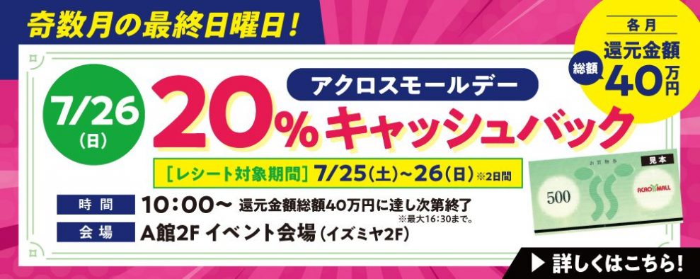 アクロスモールデー お買物券で20%キャッシュバック アクロスモールデー お買物券で20%キャッシュバック
